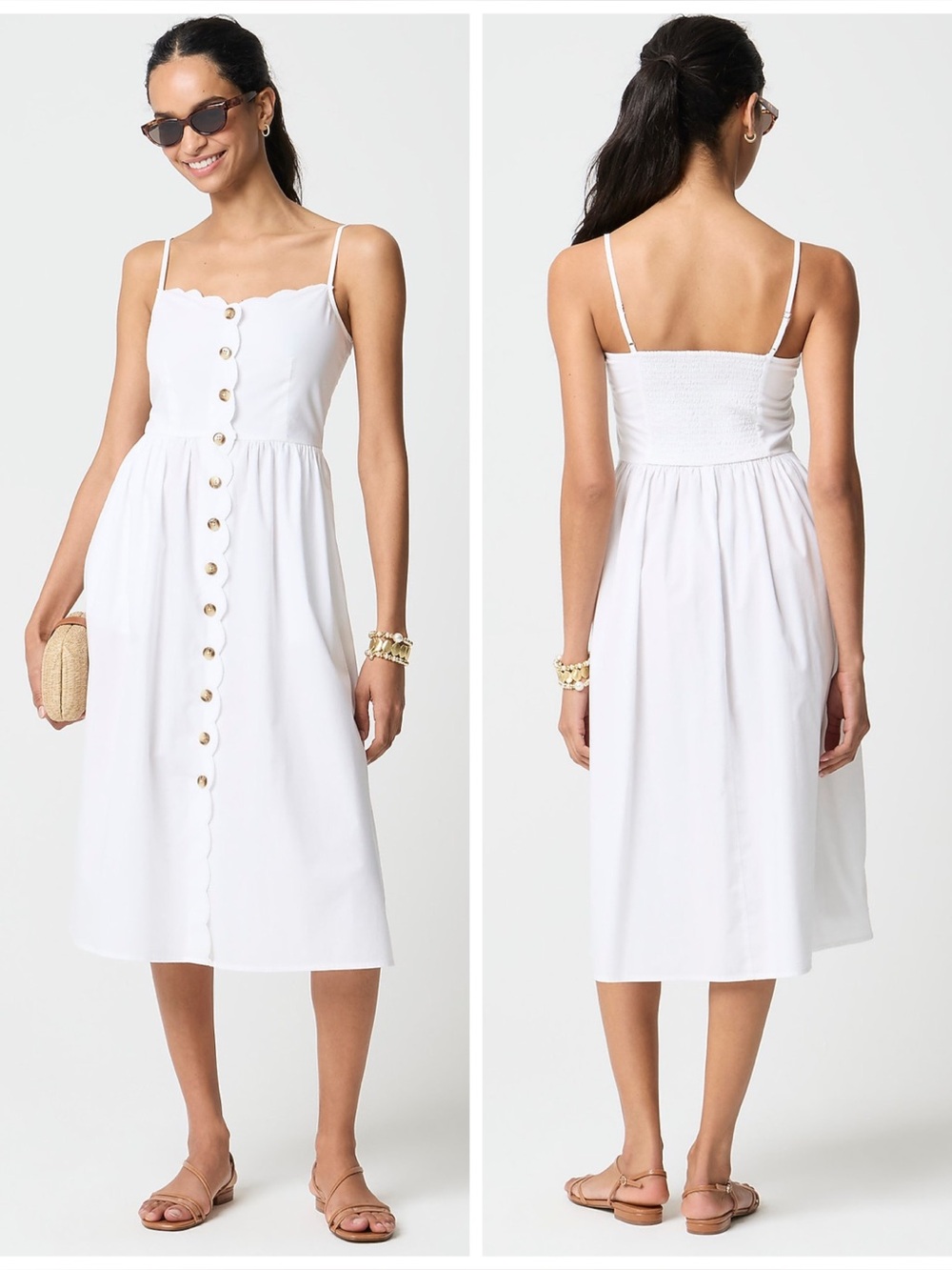 NWT J. Crew Scallop Trim Button Front Midi Dress Button Front in White - Picture 2 of 11